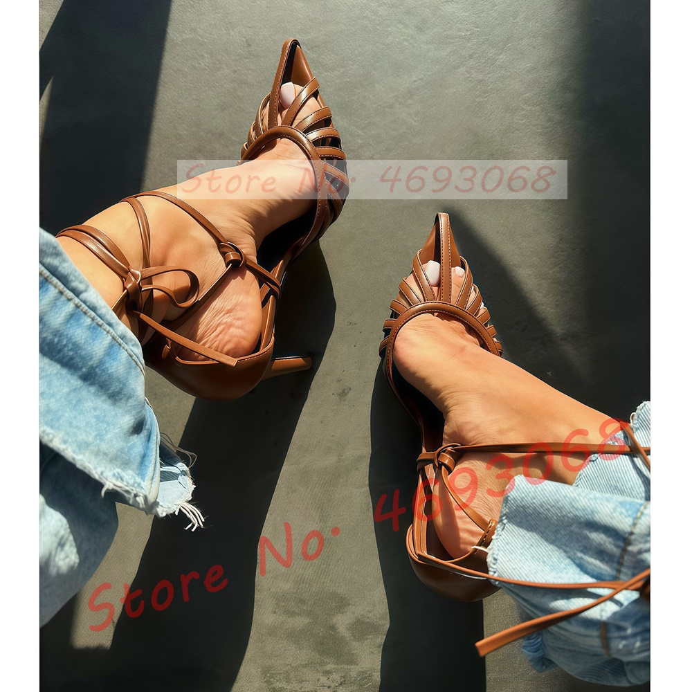 Brown Pointy Toe Caged Sandals - Crossfit Lady recension och pris