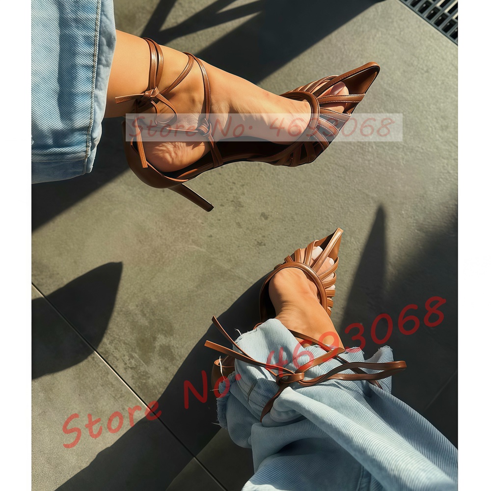 Brown Pointy Toe Caged Sandals - Crossfit Lady recension och pris